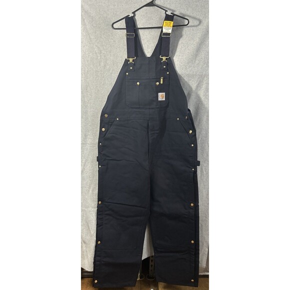 Carhartt R41-DNY Navy 44x30 Zip to thigh Bib Overalls QUILT LINED-NEW - Picture 1 of 16